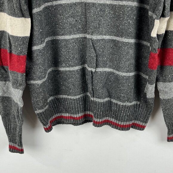 Denver Hayes Sweater Size L Gray Red Long Sleeve 1/4 Collared Acrylic Cotton - Picture 9 of 9